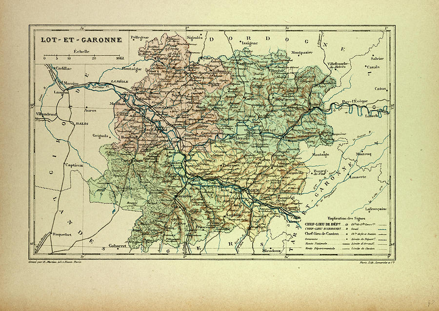 Map Of Lot-et-garonne France Drawing by French School - Pixels