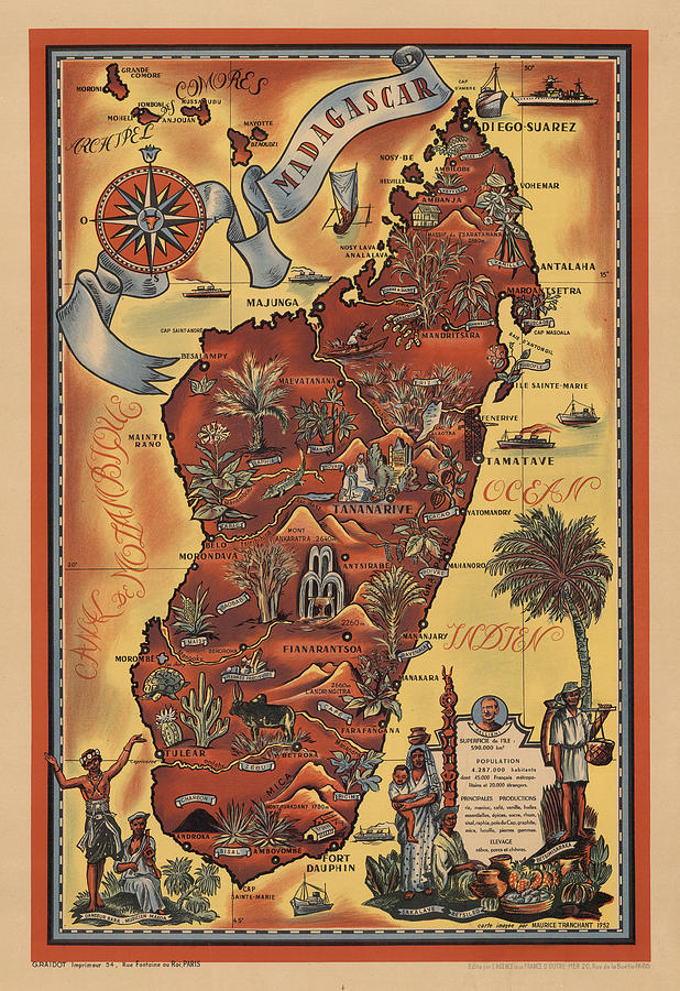 Map of Madagascar 1952 Photograph by Andrew Fare