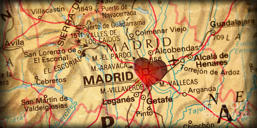 Map of Madrid Spain Espana Europe in a Antique Distressed Vintag Photograph by ELITE IMAGE photography By Chad McDermott
