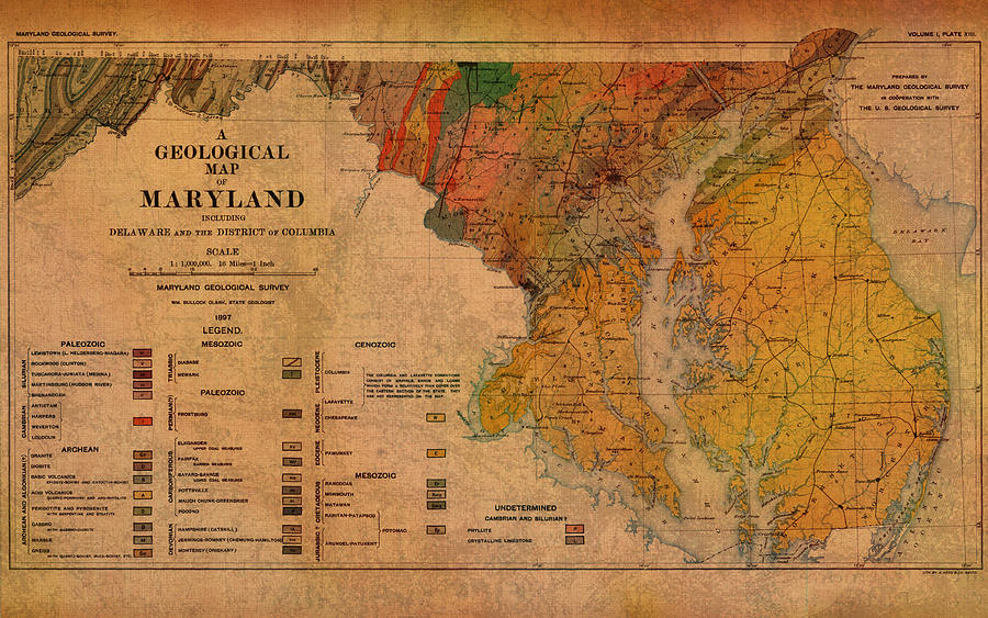 Baltimore Mixed Media - Map of Maryland Geological 1897 by Design Turnpike