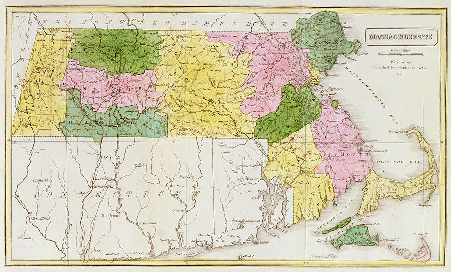 City Drawing - Map Of Massachusetts, From Historical Collections Of Massachusetts, By John Warren Barber, 1839 by American School