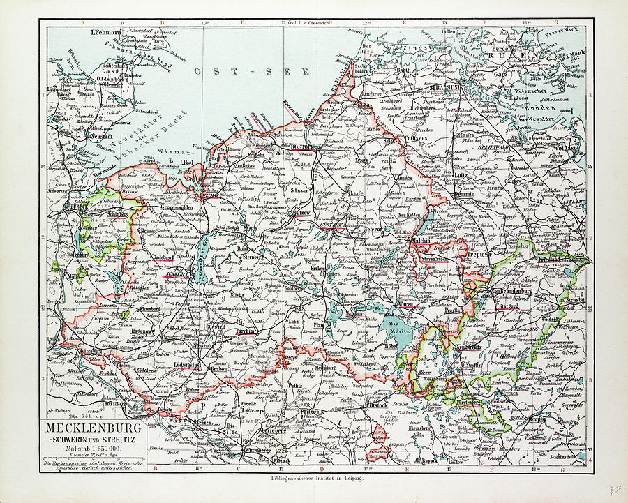 Map Of Mecklenburg Germany 1899 Drawing by German School - Pixels