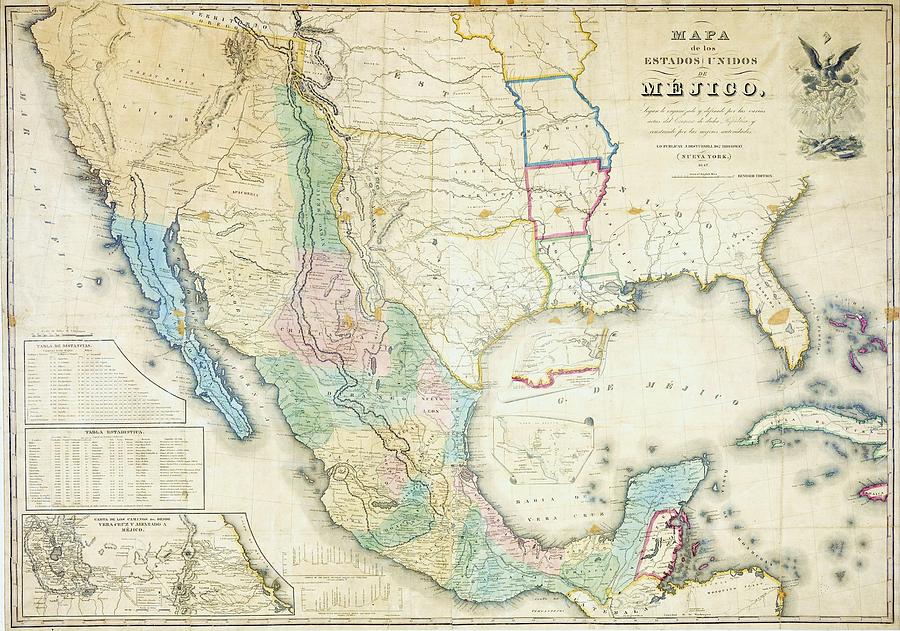 Map of Mexico - 1847 Drawing by Thea Recuerdo