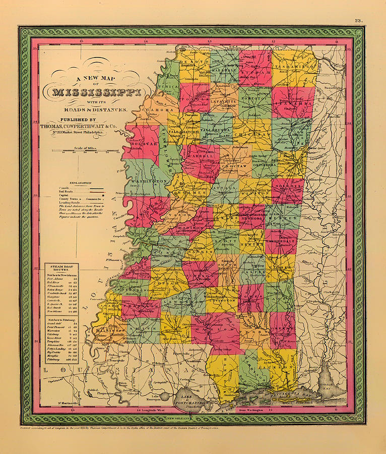 Map Of Mississippi 1850 Photograph By Mountain Dreams   Map Of Mississippi 1850 Mountain Dreams 