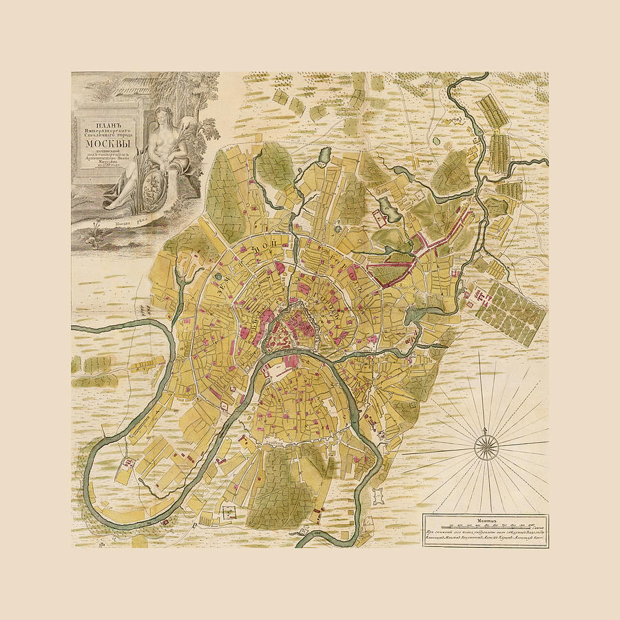 Moscow Photograph - Map of Moscow 1739 by Andrew Fare