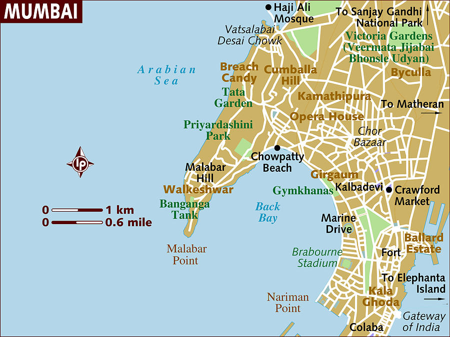 Map of Mumbai. Drawing by Lonely Planet