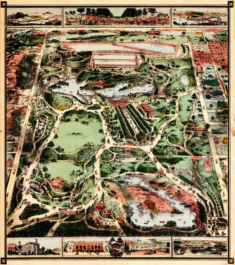 Map of New York Citys Central Park 1860 Painting by MotionAge Designs