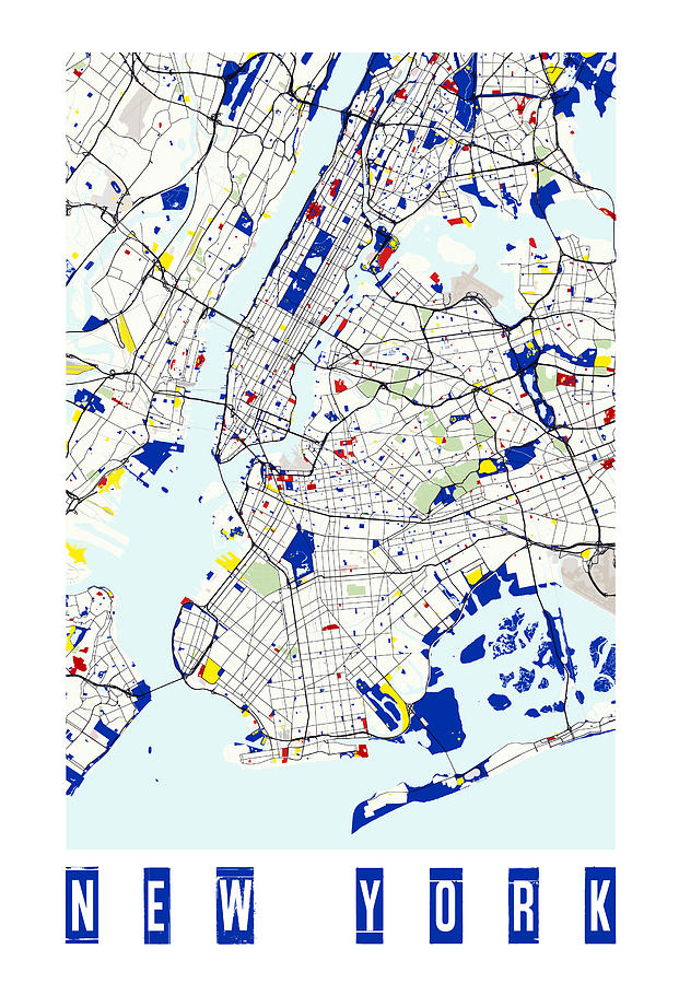 Map of New York in the style of Piet Mondrian Digital Art by Celestial ...