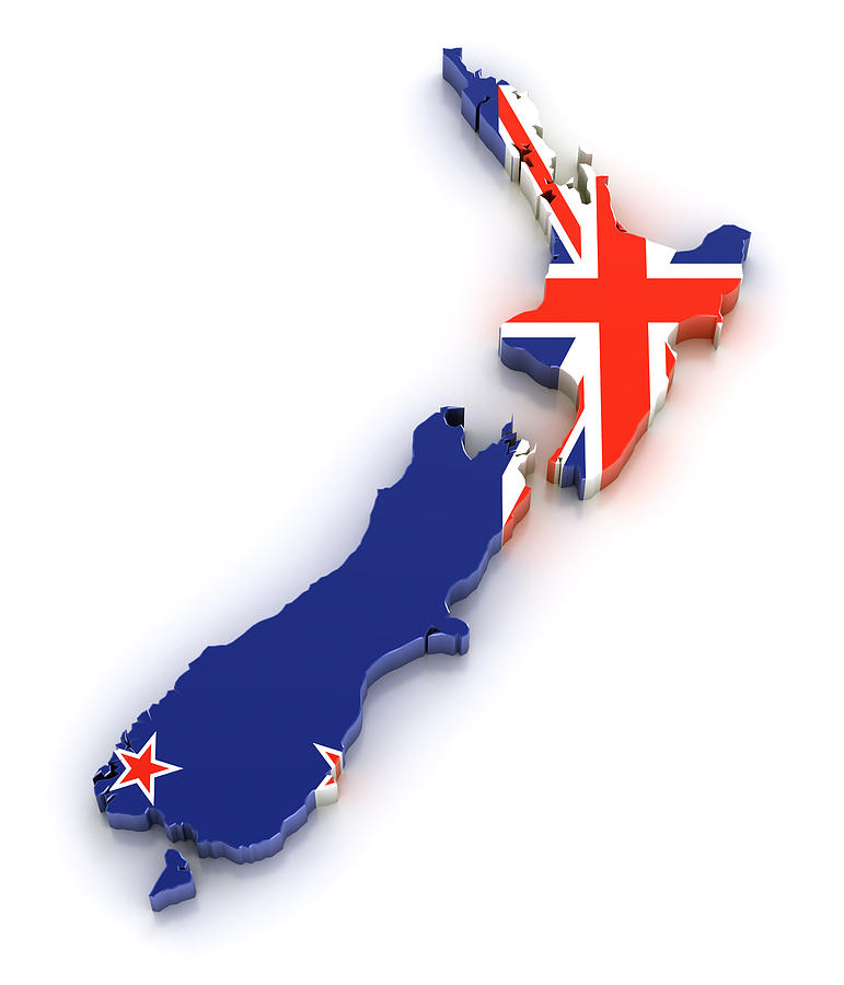 Map of New Zealand with flag overlaid Photograph by Scibak