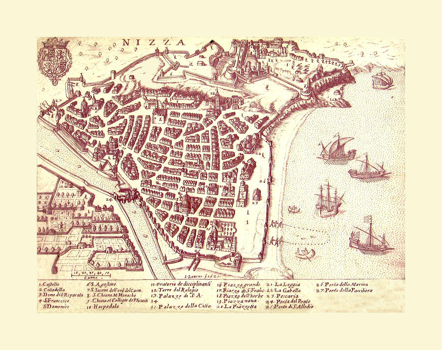 Map of Nice France 1624 Photograph by Andrew Fare