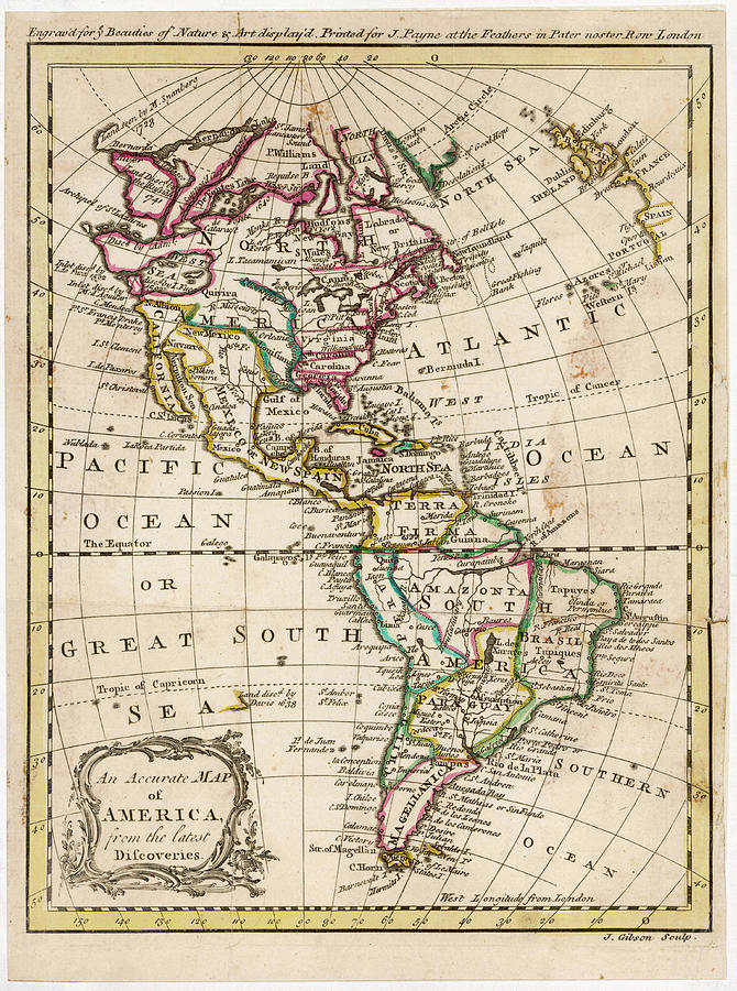 Map Of North And South America Drawing by Mary Evans Picture Library ...