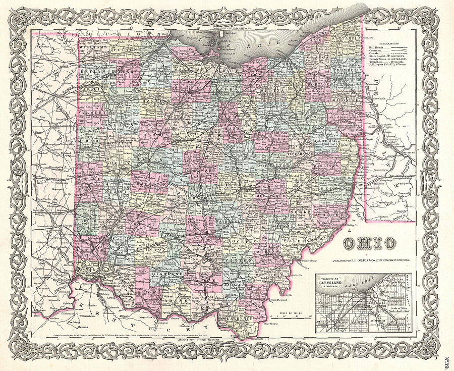 Map of Ohio Drawing by Joseph Hutchins Colton