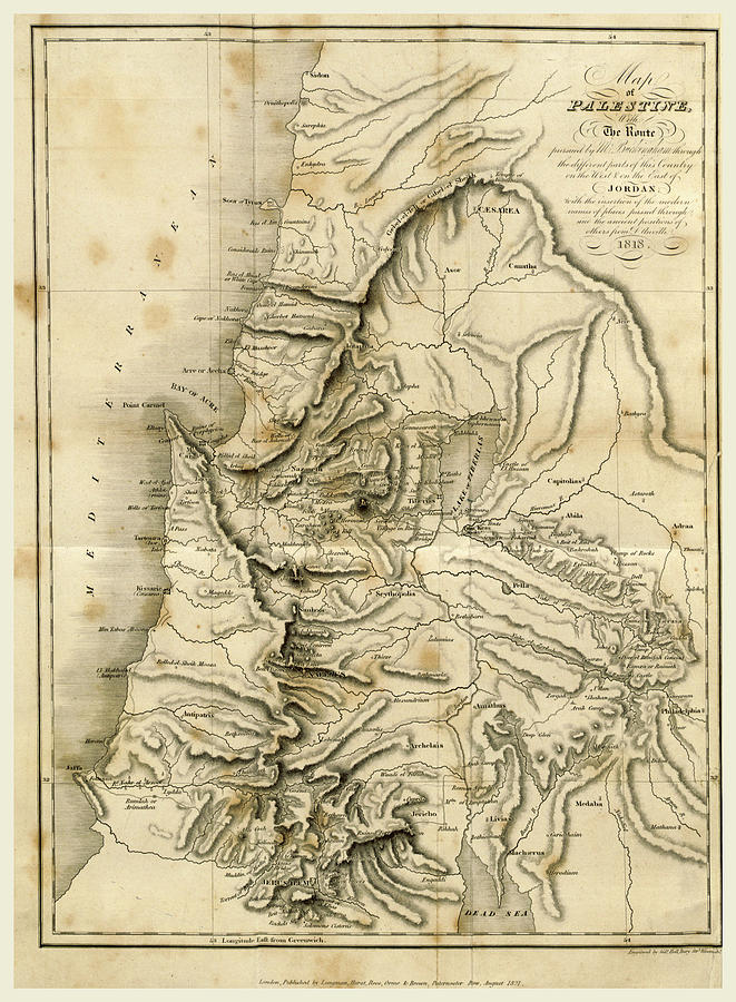 Map Of Palestine 1818, 19th Century Engraving Drawing by Litz ...