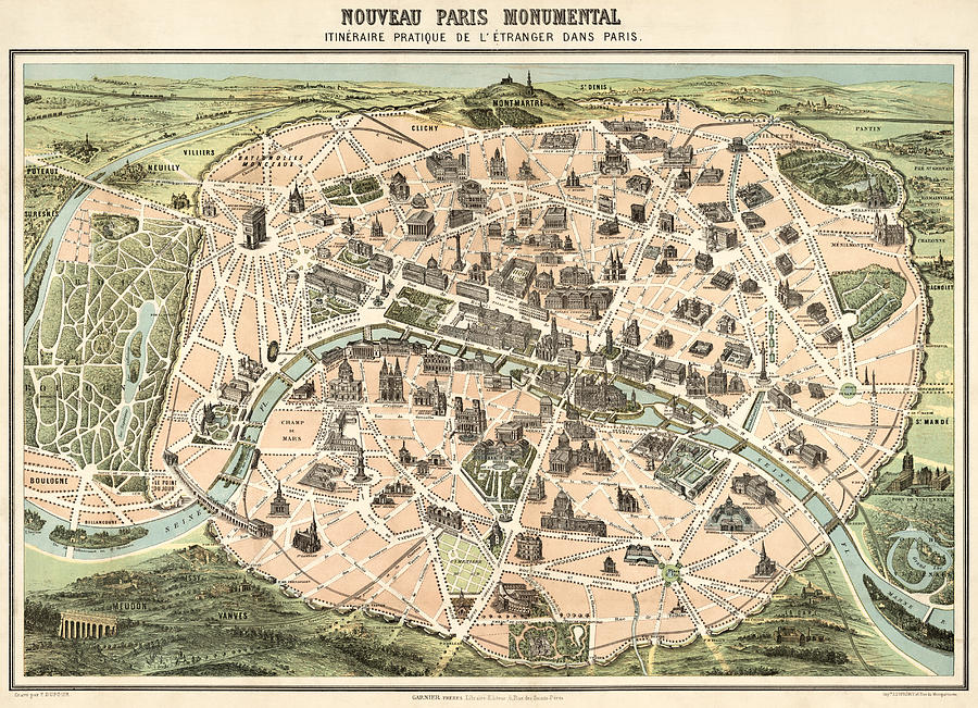 Map Photograph - Map of Paris 1878 by Mountain Dreams