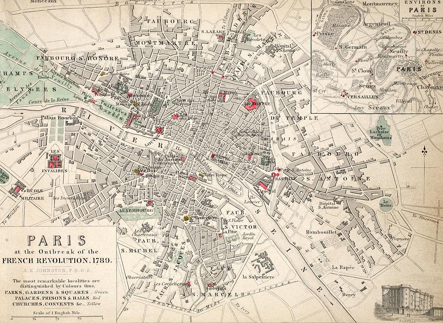 Map Drawing - Map of Paris at the outbreak of the French Revolution by French School