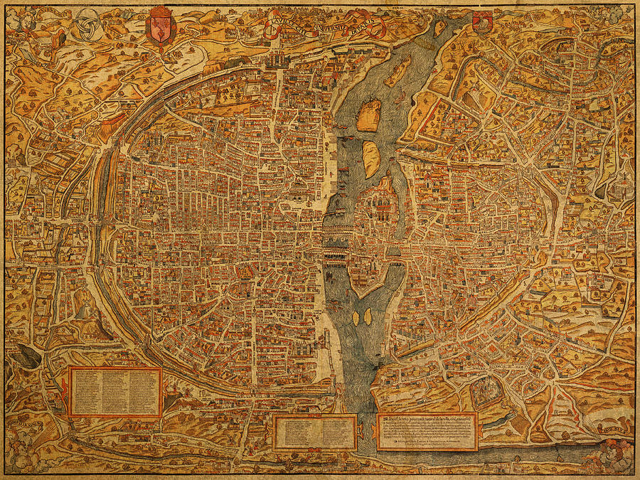 Paris Mixed Media - Map of Paris France Circa 1550 on Worn Canvas by Design Turnpike