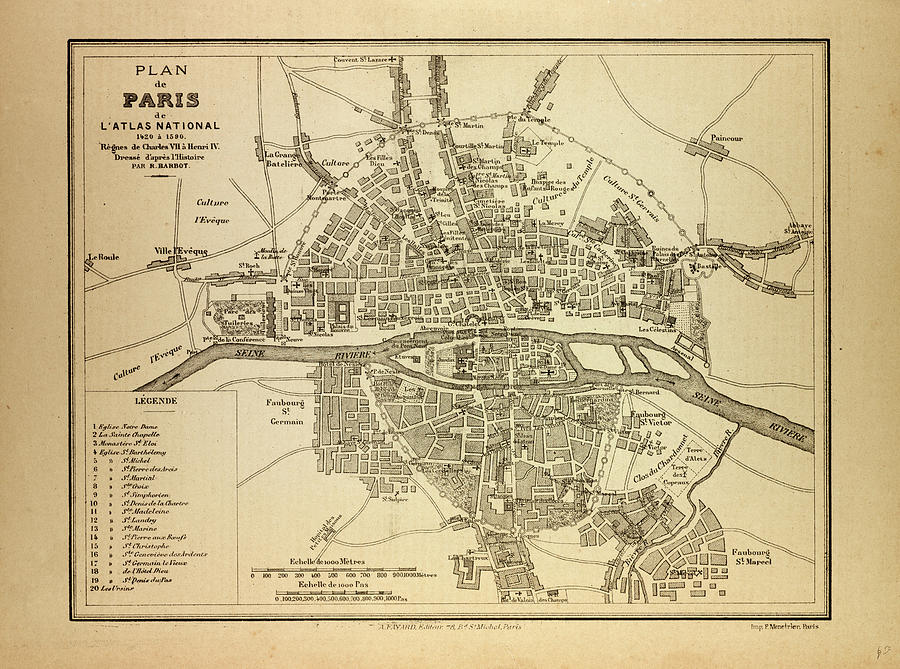 Map Of Paris France French School 