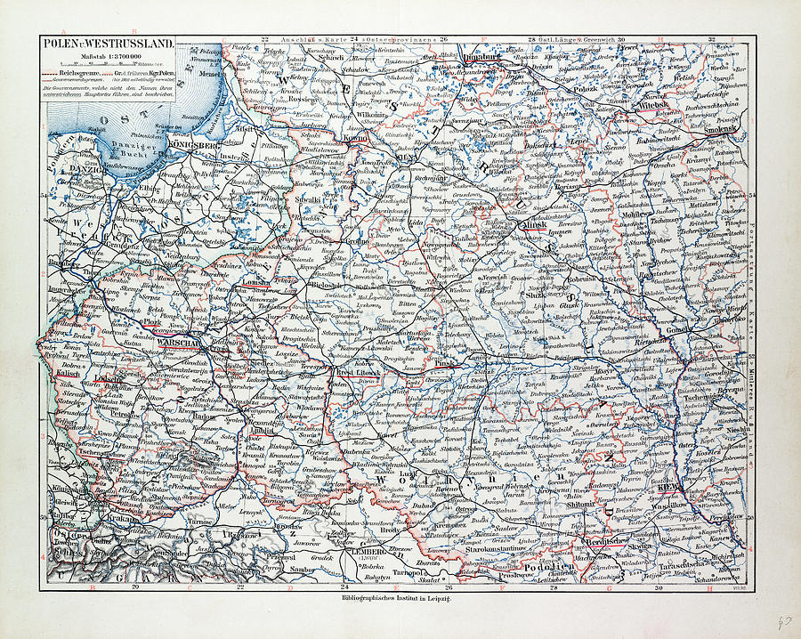 Map Of Poland Belarus And Ukraine 1899 Drawing by Polish School - Fine ...