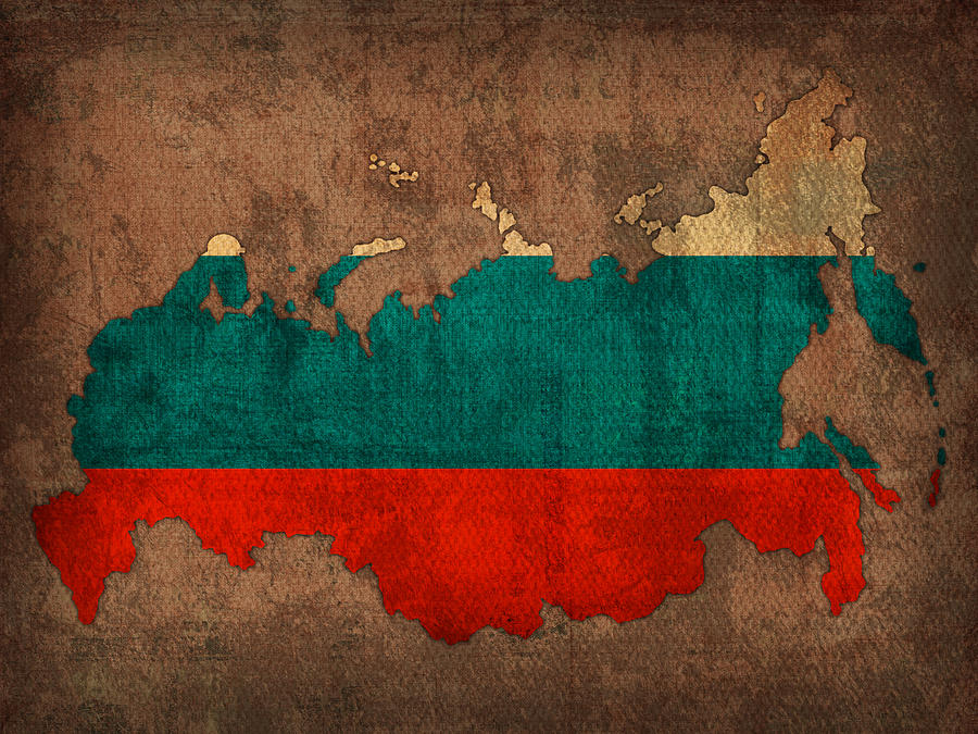Map of Russia With Flag Art on Distressed Worn Canvas Mixed Media by Design Turnpike