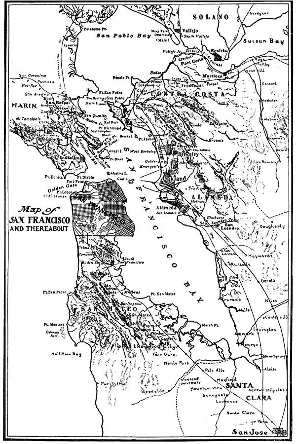 San Francisco Photograph - Map of San Francisco Bay and There about circa 1905 by Monterey County Historical Society