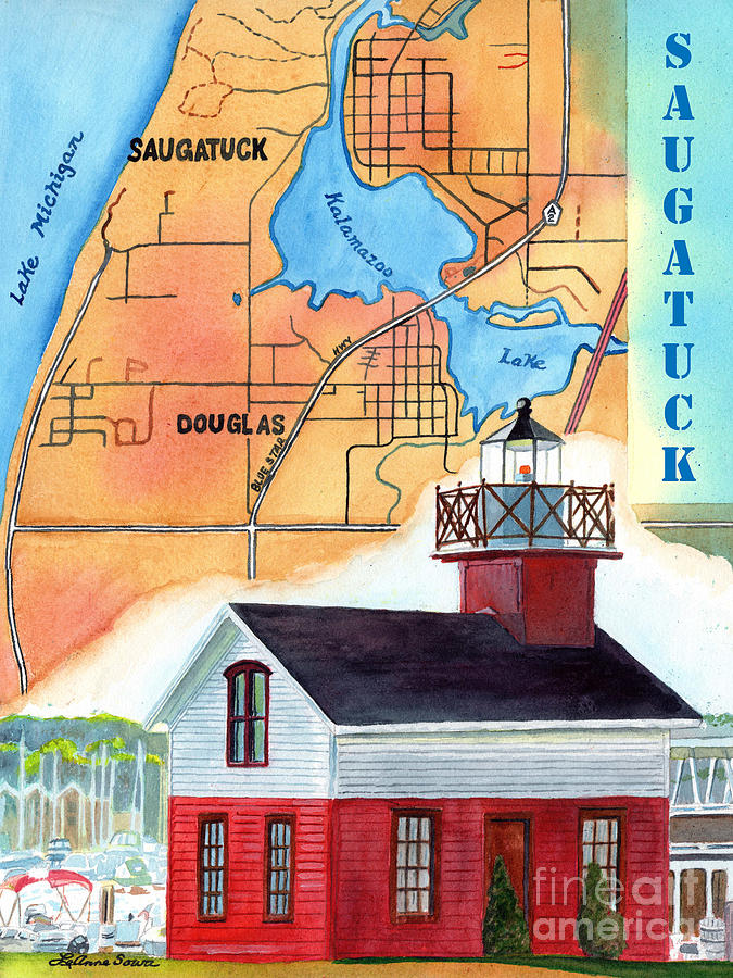 Map of Saugatuck Painting by LeAnne Sowa