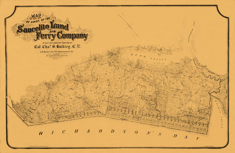 Map of Sausalito 1868 Photograph by Andrew Fare