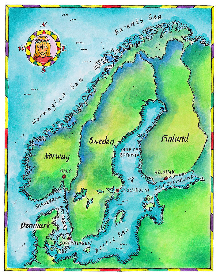 Map of Scandinavia Drawing by Jennifer Thermes