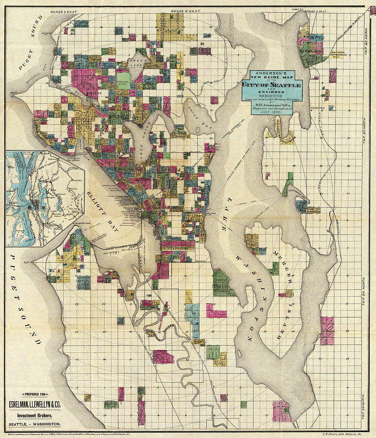 Map of Seattle 1890 Photograph by Andrew Fare