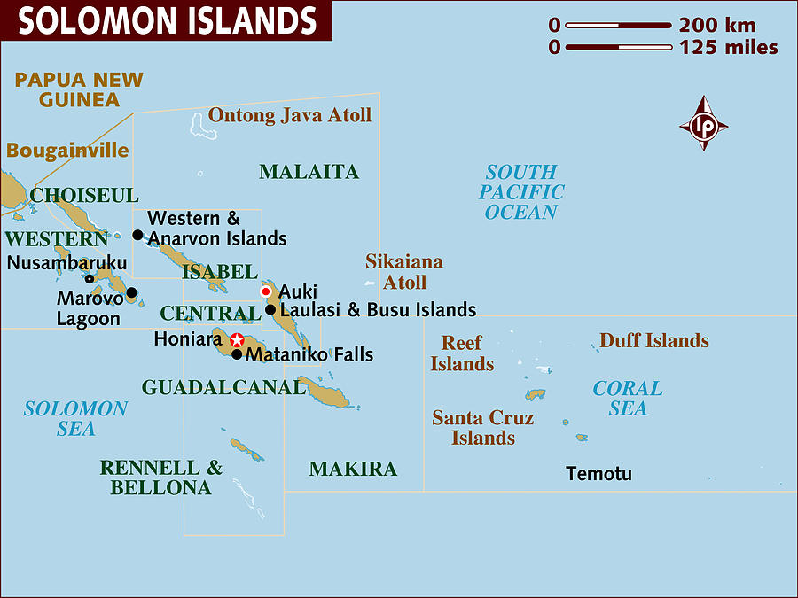 Map of Solomon Islands. Drawing by Lonely Planet