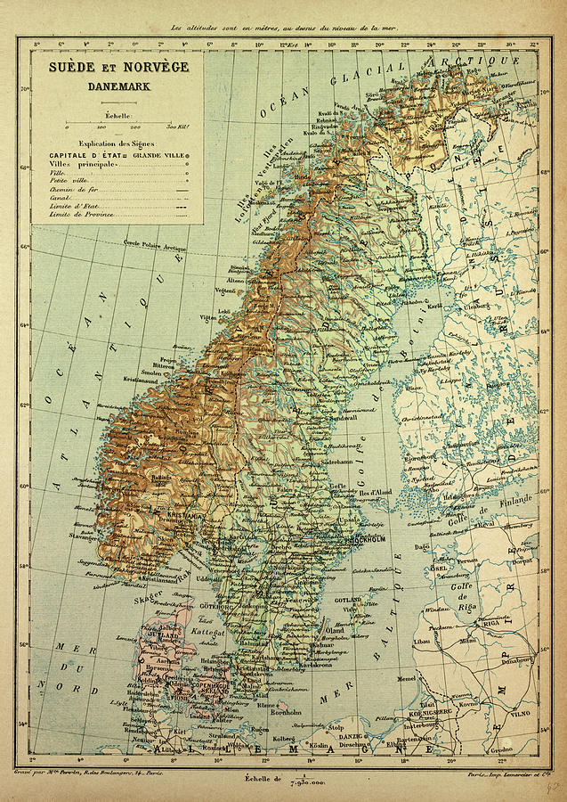 Map Of Sweden Denmark And Norway Drawing by Danish School - Fine Art