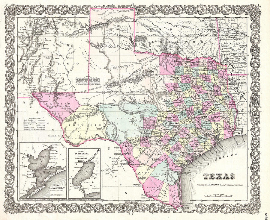 Map of Texas Drawing by Joseph Hutchins Colton
