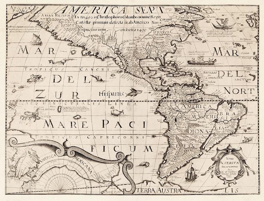 Boat Photograph - Map Of The Americas by Library Of Congress, Geography And Map Division/science Photo Library