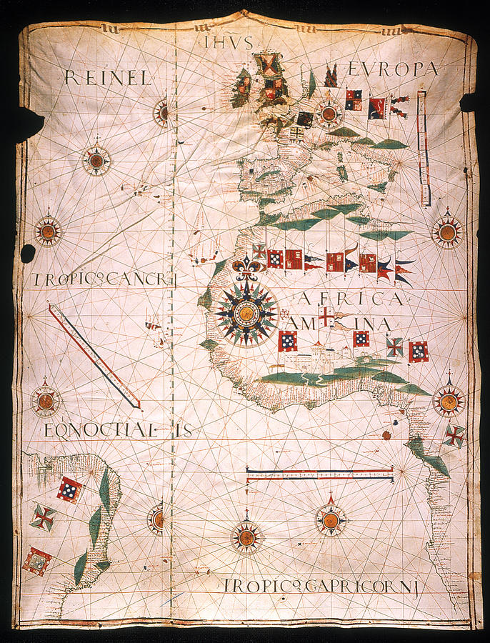 Map Of The Atlantic, 1534 Painting by Granger - Pixels