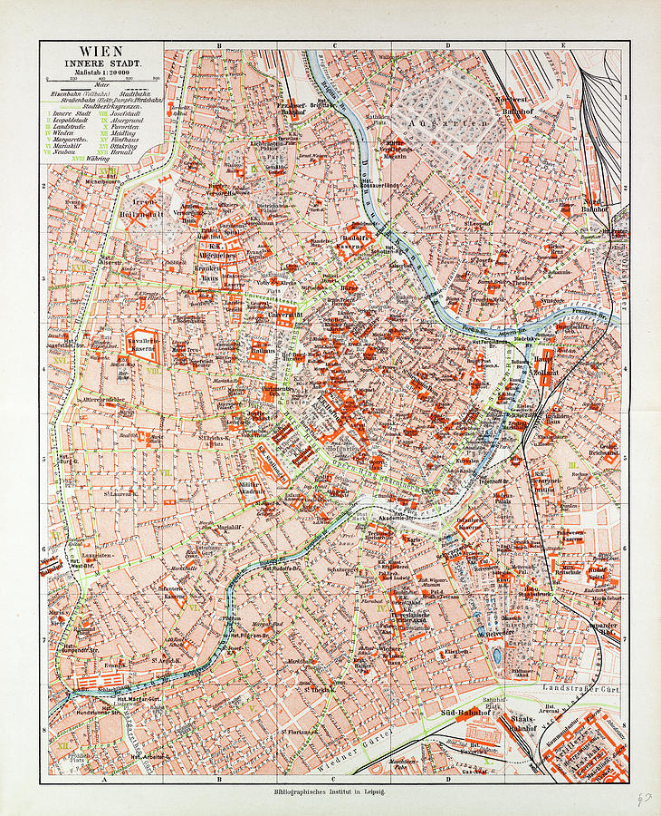 Map Of The Centre Of Vienna Austria 1899 Drawing by Austrian School ...