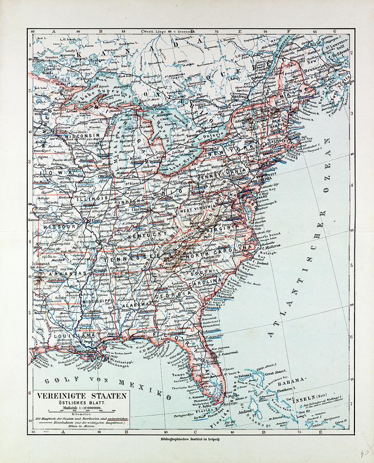 Map Of The Eastern Part Of The United States Of America 1899 Drawing By