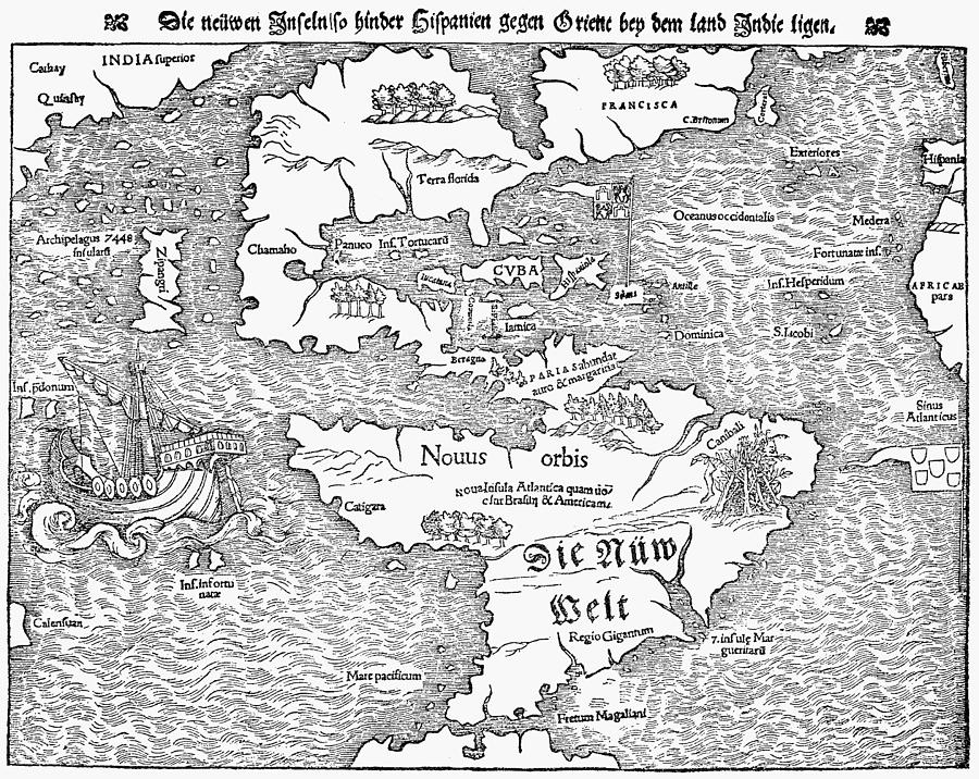 Map Of The New World, 1544 Painting by Granger - Fine Art America