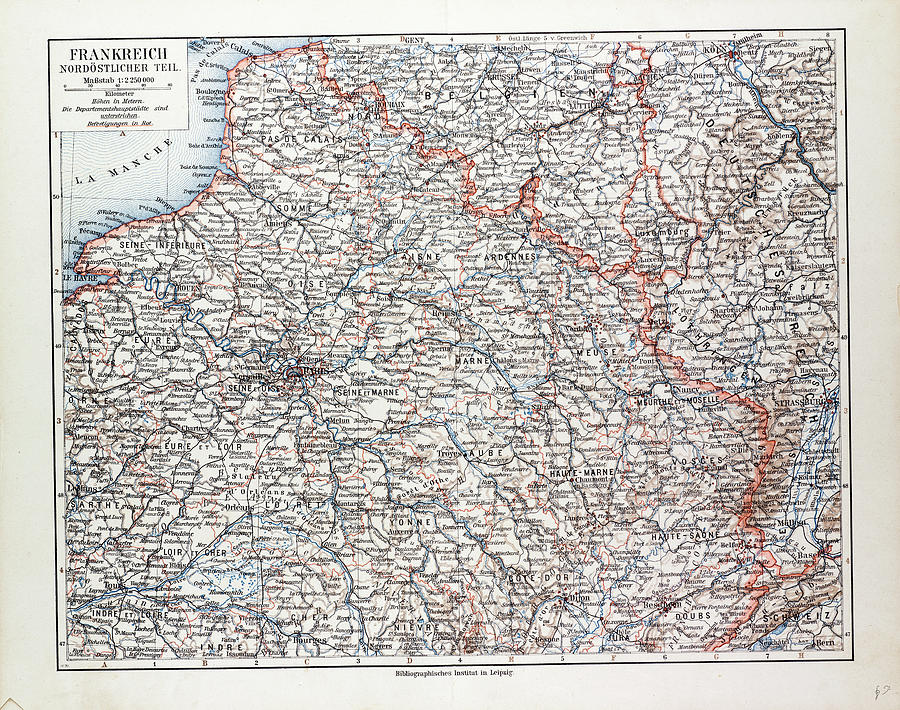 Map Of The North Eastern Part Of France 1899 Drawing by French School ...