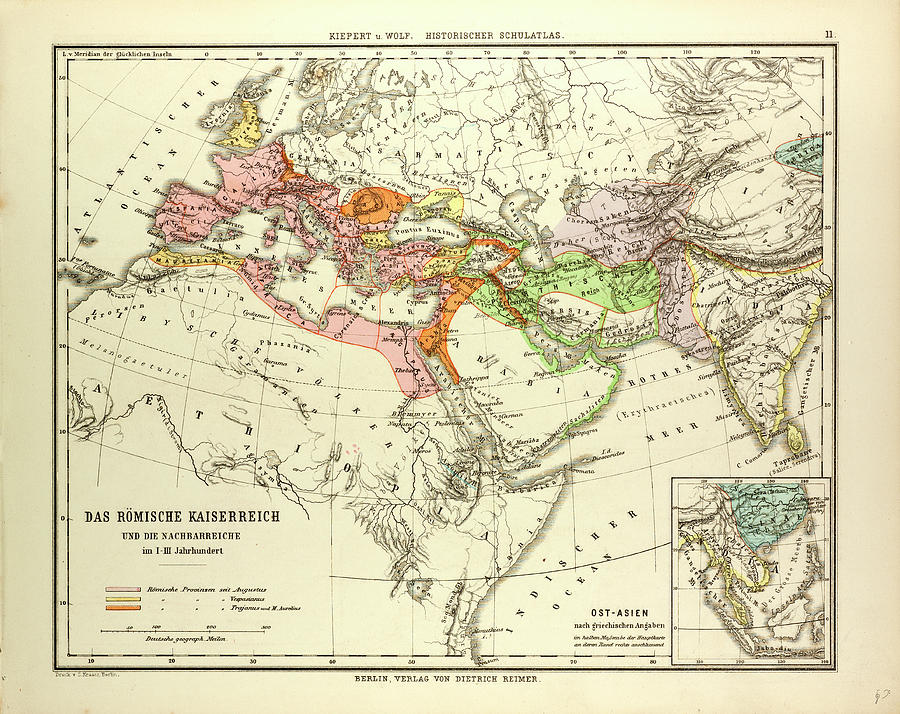 Map Of The Roman Empire And Its Neighbour Empires Drawing by English School