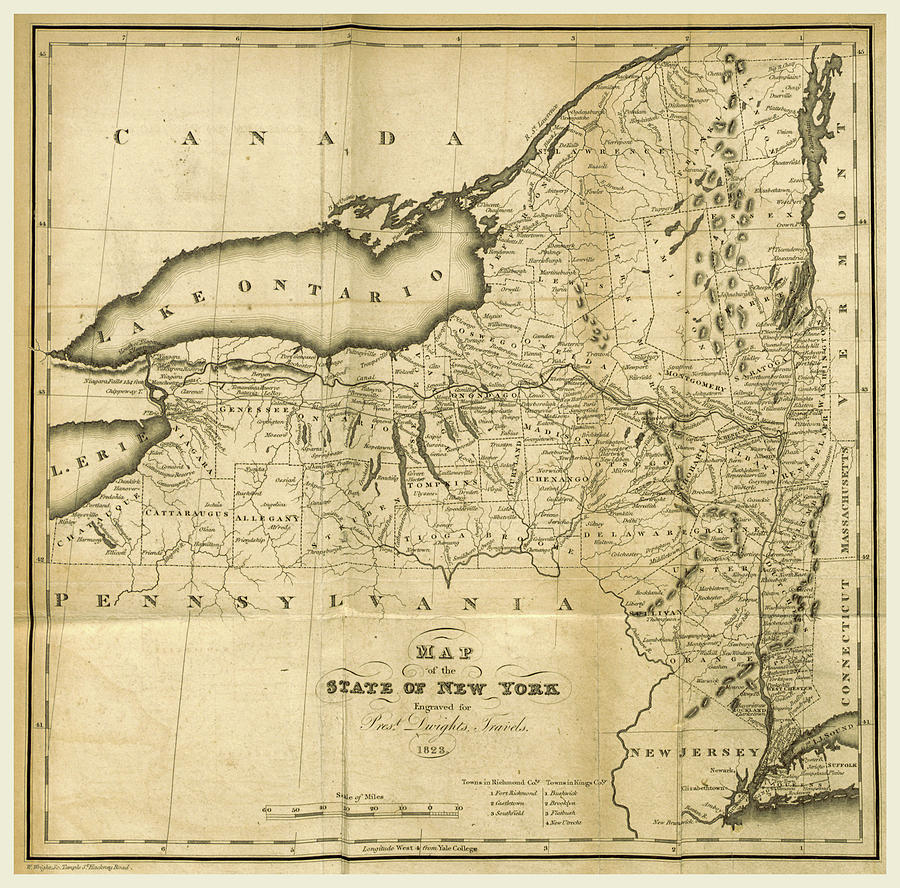 Map Of The State Of New York, 1823, 19th Century Engraving Drawing by ...