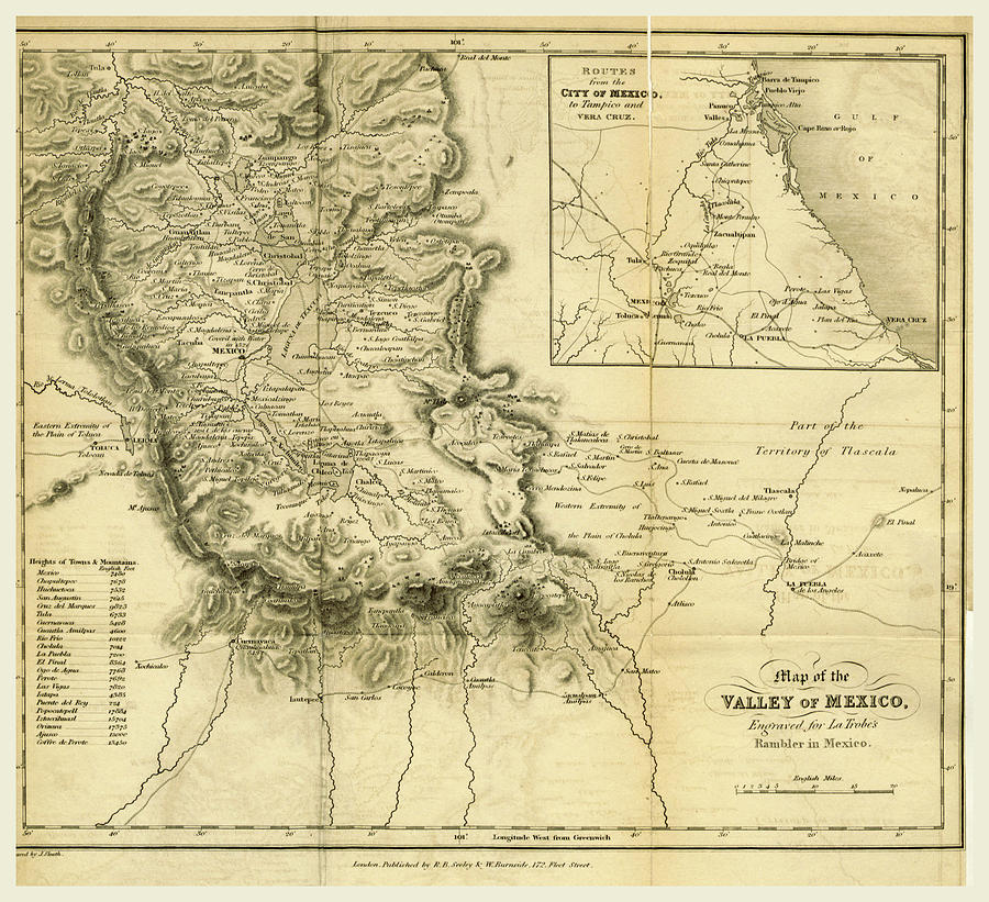 Map Of The Valley Of Mexico, 1834 Drawing by Litz Collection - Pixels