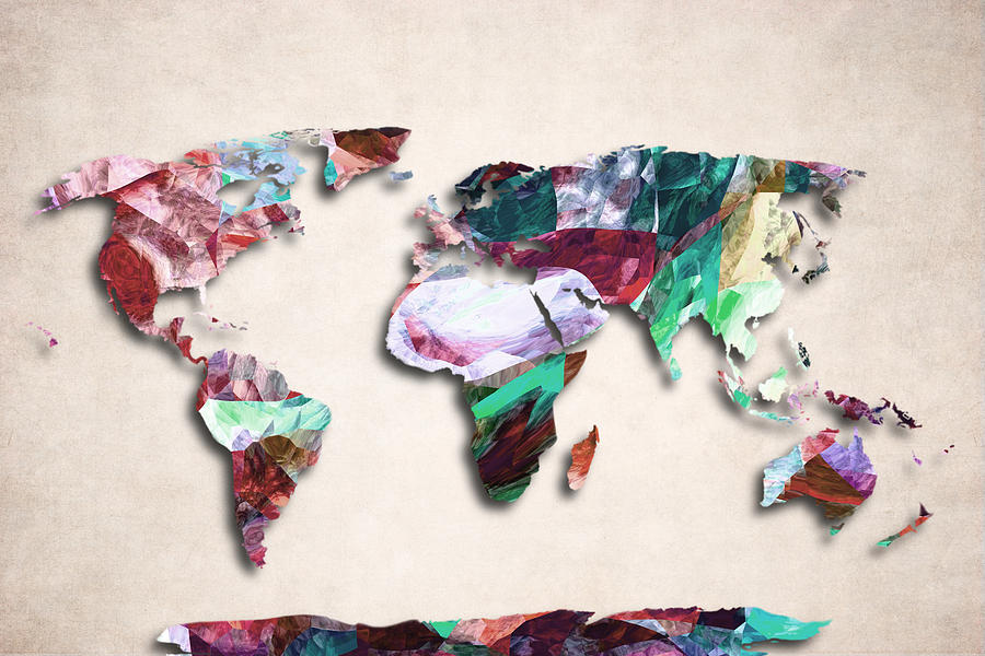 Abstract Digital Art - Map Of The World - Abstract Color Design by World Art Prints And Designs