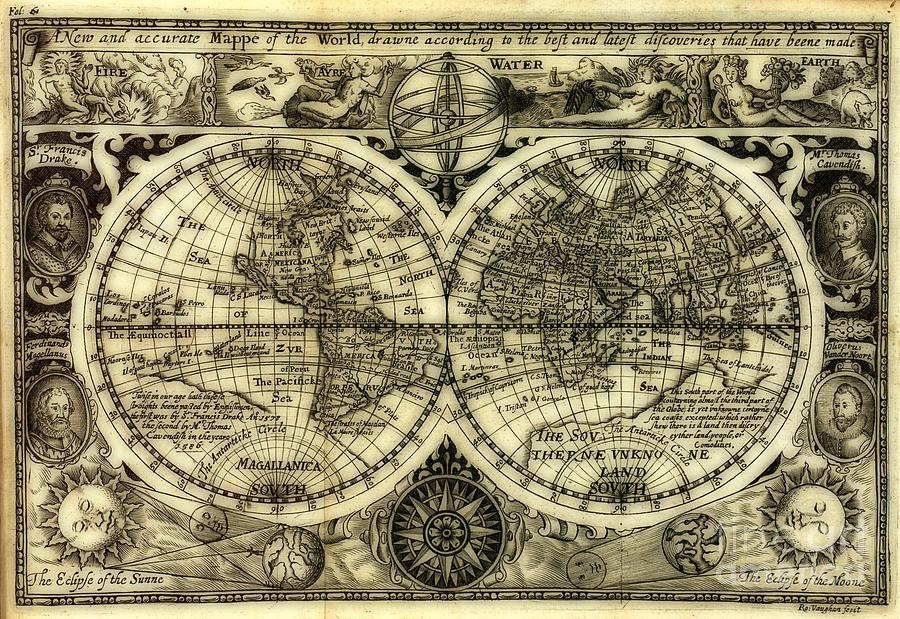 Map Photograph - Map of the World Antique Reproduction by Inspired Nature Photography Fine Art Photography
