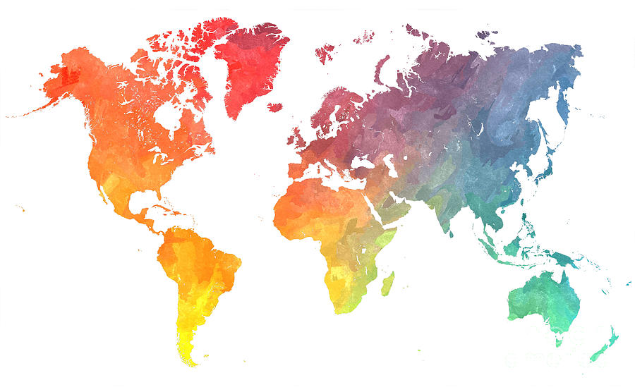 Map of the world colored Digital Art by Justyna Jaszke JBJart - Fine ...