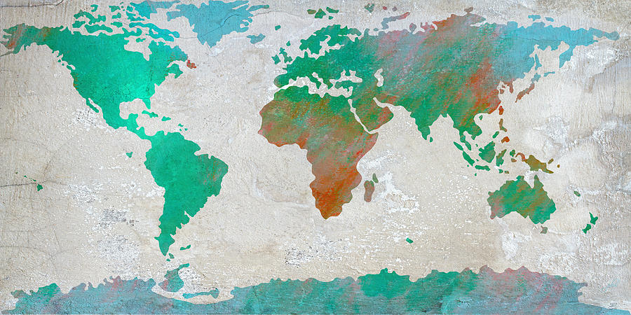 Map of the World - colors of Earth and Water Digital Art by Paulette B Wright