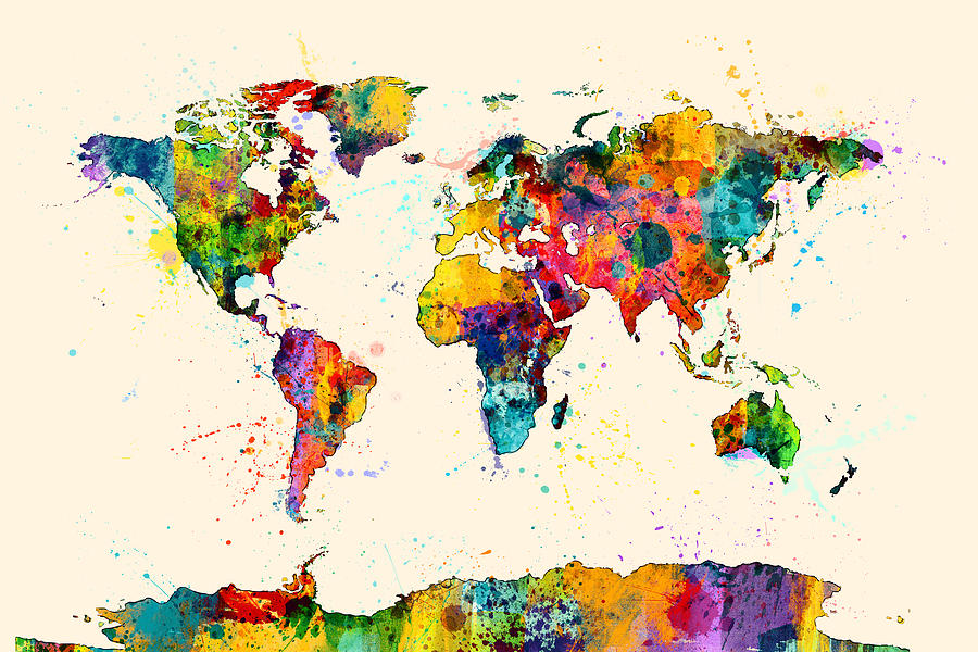 Map of the World Map Watercolor Digital Art by Michael Tompsett