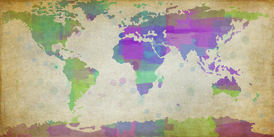 Map of the World - Plaid Watercolor Splatter Digital Art by Paulette B Wright