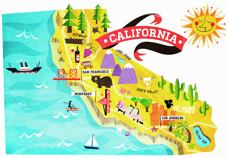 Map Of Tourist Attractions In California Photograph by Ikon Ikon Images