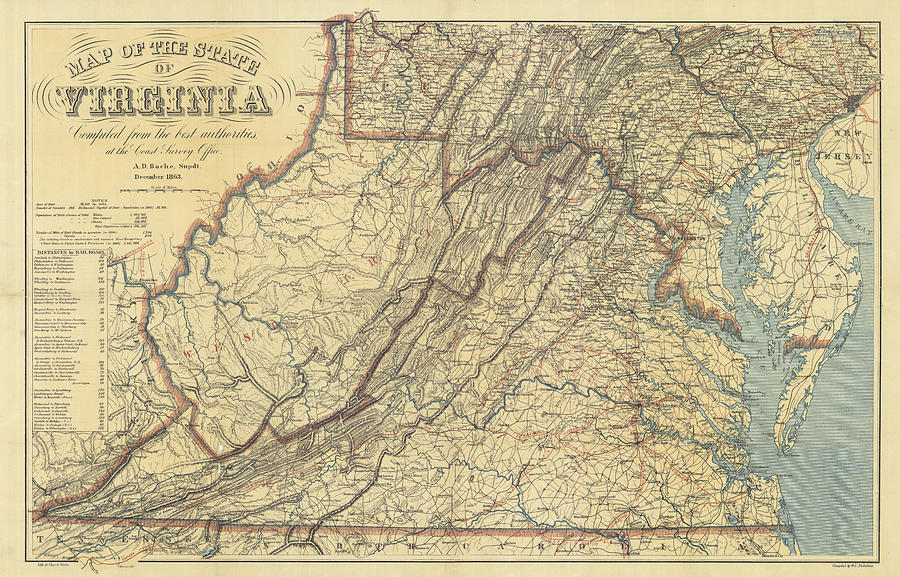 Map of Virginia Civil War Era - 1863 Drawing by Sailor Keddy - Pixels