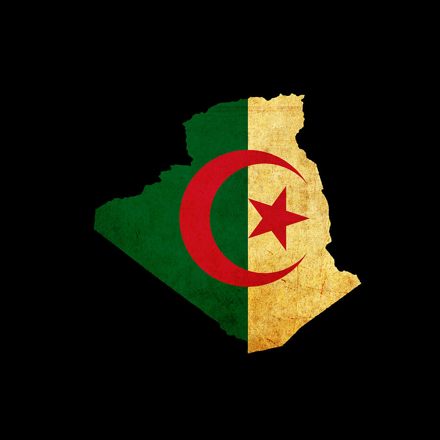 Map outline of Algeria with flag grunge paper effect Photograph by ...