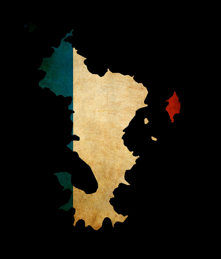Flag Photograph - Map outline of Mayotte with flag grunge paper effect by Matthew Gibson